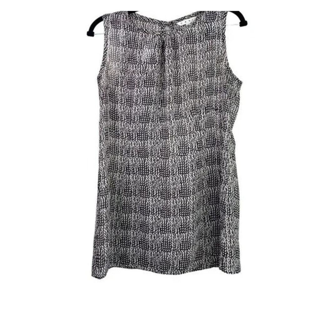 Cabi Semi Shear Animal Print Sleeveless Blouse Keyhole Button Small Black Grey